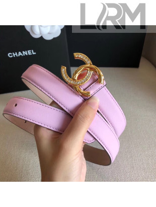 Chanle Width 2.5cm Smooth Calfskin Belt With Crystal CC Buckle Pink 2020