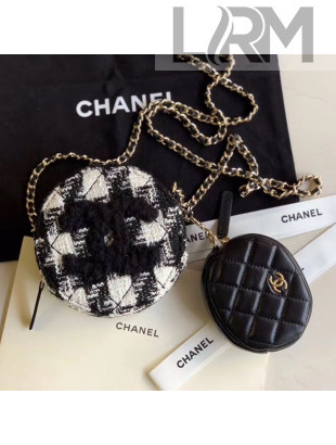 Chanel CC Houndstooth Tweed Clutch with Chain & Coin Purse AP0986 Black/White 2019