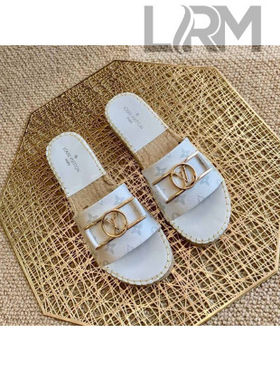 Louis Vuitton Monogram Canvas Espadrille Slide Sandals with Rectangle LV Buckle White 2021