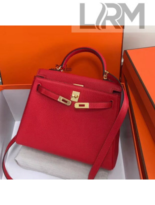 Hermes Kelly 25cm/28cm/32cm Togo Leather Bag Red(Gold Hardware)