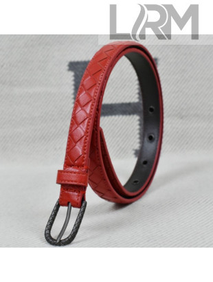 Bottega Veneta Intreccio Lambskin 20mm Belt with Vintage Square Buckle Red 2019