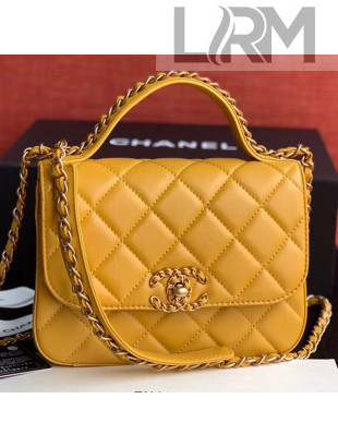 Chanel Quilted Lambskin Chain Trim Flap Top Handle Bag AS0970 Yellow 2019