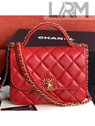 Chanel Quilted Lambskin Chain Trim Flap Top Handle Bag AS0970 Red 2019