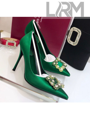 Roger Vivier Silk Flower Strass Pumps With 10cm Heel Green 2020