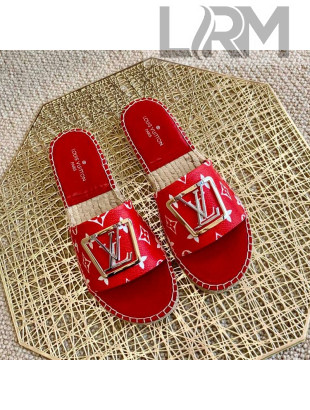 Louis Vuitton Monogram Canvas Espadrille Slide Sandals with Square LV Buckle Red 2021