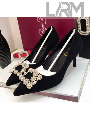 Roger Vivier Suede Flower Strass Pumps With 7cm Heel Black 2020