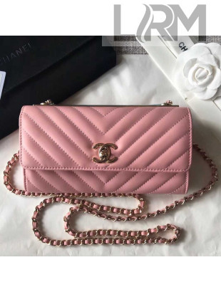 Chanel Chevron Trendy CC Wallet On Chain Flap Bag Pink 2018