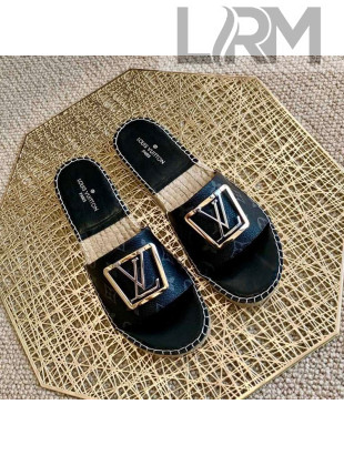 Louis Vuitton Monogram Canvas Espadrille Slide Sandals with Square LV Buckle Black 2021