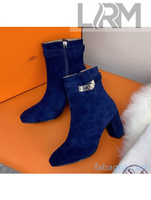 Hermes Suede Saint Germain Ankle Boot With 6.5cm Heel Blue 2020