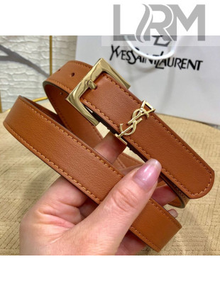 Saint Laurent YSL Leather 25mm Belt with Square Buckle Brown 2019