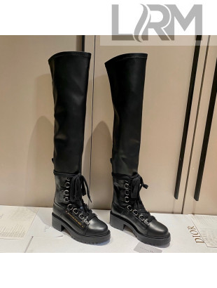 Dior D-Fight Thigh High Boots in Black Lambskin 2021