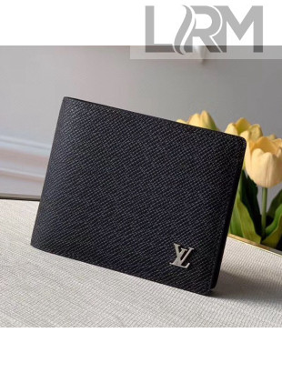 Louis Vuitton Men's Grained Leather Multiple Wallet with Silver LV Emblem M30293 Black 2020