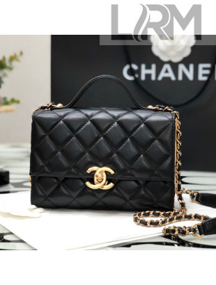 Chanel Lambskin & Gold Metal Mini Flap Bag with Top Handle AS2796 Black 02 2021