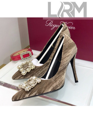 Roger Vivier Velvet Flower Strass Pumps With 10cm Heel Grey 2020