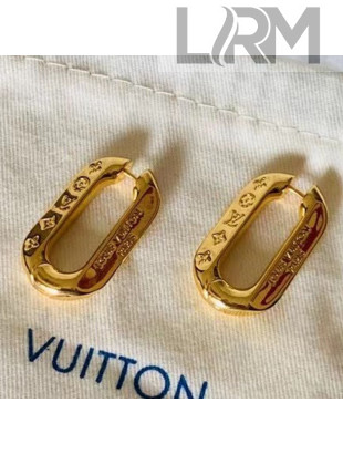 Louis Vuitton LV Edge Monogram Metal Hoop Earrings Gold 2021