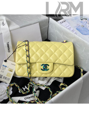 Chanel Lambskin & Rainbow Metal Mini Flap Bag A69900 Yellow 2021 