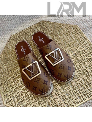 Louis Vuitton Monogram Reverse Canvas Espadrille Flat Mules with Square LV Buckle 2021