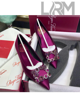 Roger Vivier Flower Strass Buckle Ballerinas in Silk Satin Purple 2020