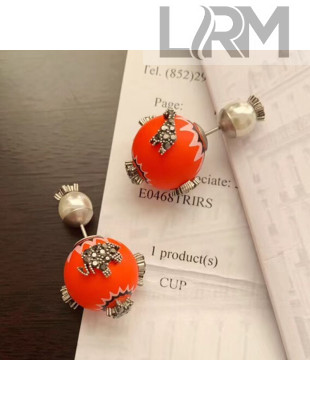 Dior Animal Charm Tribales Pearl Stud Earrings Orange 2019