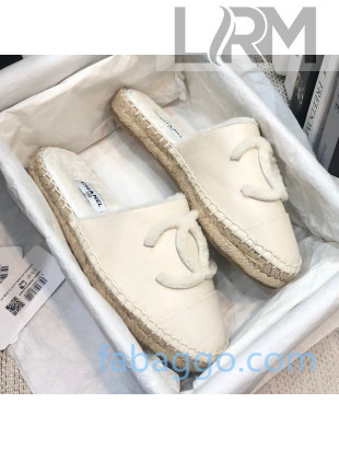 Chanel Lambskin Wool CC Espadrilles Mules White 2020