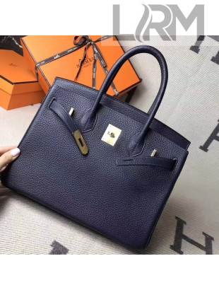 Hermes Original Togo Leather Birkin 25/30/35 Handbag Navy Blue (Gole-tone Hardware)