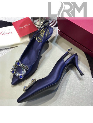 Roger Vivier Silk Flower Strass Buckle Sling Back Pump With 7cm Heel Royal Blue 2020