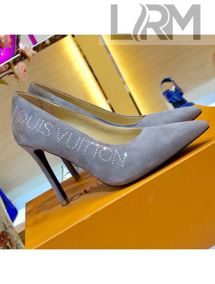 Louis Vuitton Call Back Suede Crystal Signature High-Heel Pump 1A5L0M Grey 2019