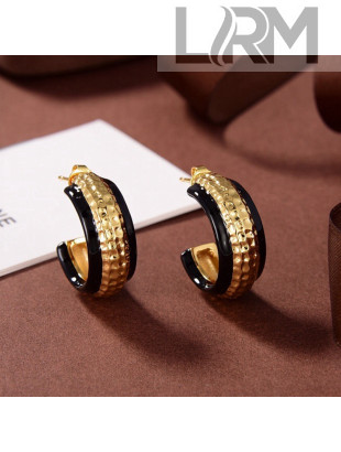 Celine Stud Hoop Earrings Black/Gold 2021 58