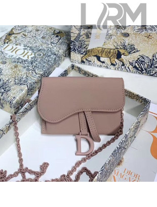 Dior Saddle Nano Pouch Chain Mini Bag in Nude Pink Ultramatte Calfskin 2020