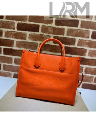 Gucci Leather Small Tote Bag with Gucci logo 674822 Orange 2022