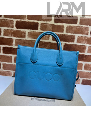 Gucci Leather Small Tote Bag with Gucci logo 674822 Blue 2022