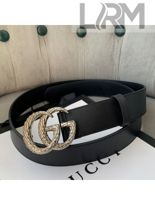 Gucci Calfskin Belt 38mm with Carved GG Buckle Black/Silver 2019