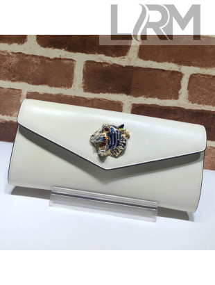 Gucci Broadway Leather Clutch with Tiger 576532 White 2019