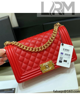 Chanel Quilted Original Haas Caviar Leather Medium Boy Flap Bag Red/Gold (Top Quality)