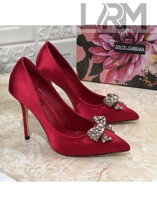 Dolce&Gabbana DG Silk Crystal Bow Pumps 10.5cm Red 2021