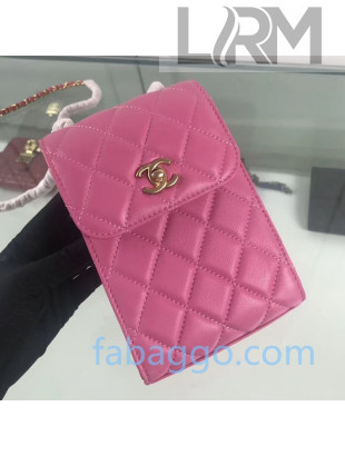 Chanel Quilted Leather Phone Holder with Metal Ball Charm AP1469 Pink 2020