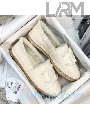 Chanel Lambskin Wool CC Flat Espadrilles White 2020