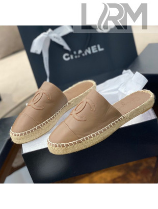 Chanel CC Shiny Lambskin Espadrille Slide Sandals Beige 2021 54