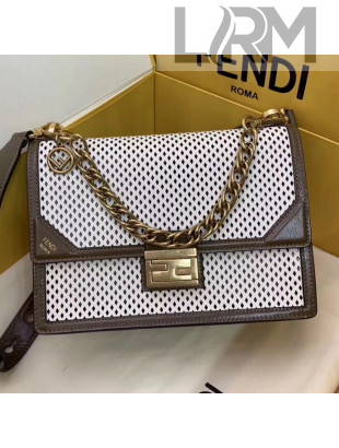 Fendi Kan U Medium Embossed Corners Perforated Leather Flap Bag White 2019