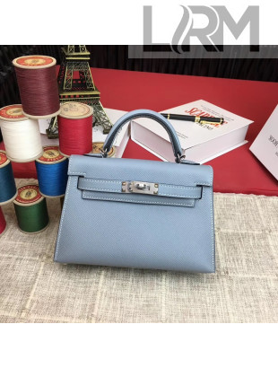 Hermes Mini Kelly 2 Handbag in Original Epsom Leather Pale Blue (Half Handmade)