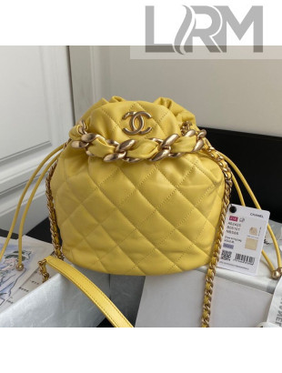 Chanel Shiny Lambskin Large Drawstring Bucket Bag AS2425 Yellow 2021