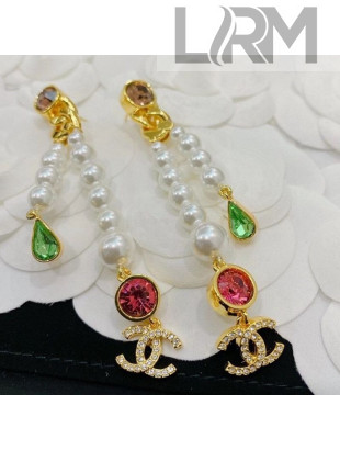 Chanel Colored Stone Pearl Earrings 2021