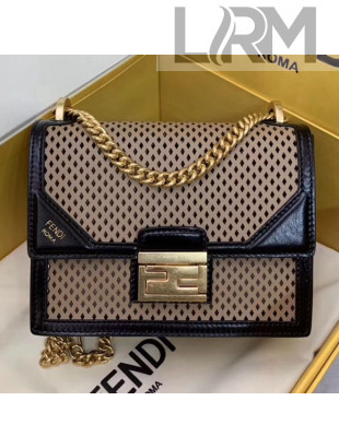 Fendi Kan U Small Embossed Corners Perforated Leather Flap Bag Khaki 2019