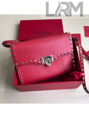 Valentino Small Rockstud Smooth Calfskin Crossbody Bag 0181S Red 2019