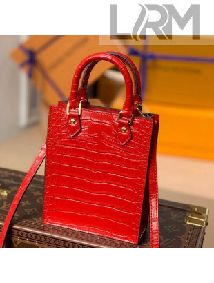 Louis Vuitton Petit Sac Plat Mini Tote Bag in Crocodile Embossed Leather N99487 Red 2021