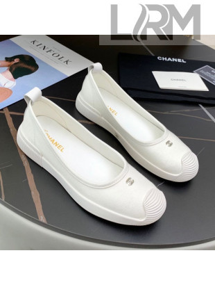 Chanel Canvas Flat Loafers Shoes White 2021