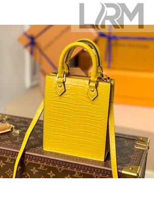 Louis Vuitton Petit Sac Plat Mini Tote Bag in Crocodile Embossed Leather N99487 Yellow 2021