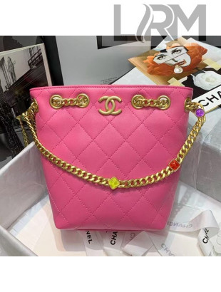 Chanel Quilted Lambskin Drawstring Bucket Bag AS2381 Pink 2021