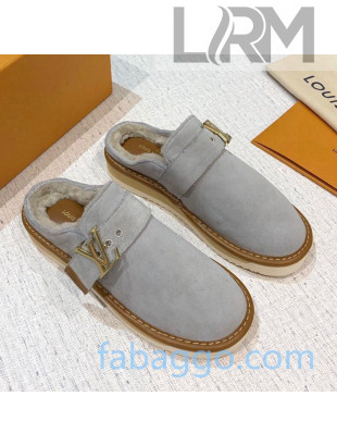 Louis Vuitton LV Cosy Suede Mules Grey 2020 (For Women and Men)