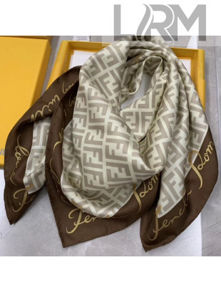 Fendi Roma with Love Silk FF Square Scarf 90x90cm Coffee 2019